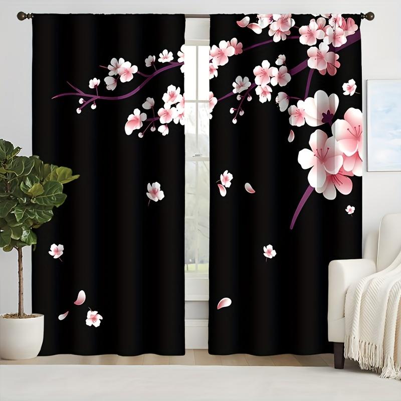 2pc Chinese Ink Painting Red Flower Printed Curtain For Bedroom Office Kitchen Living Room Rod Pocket Window Treatment For Home