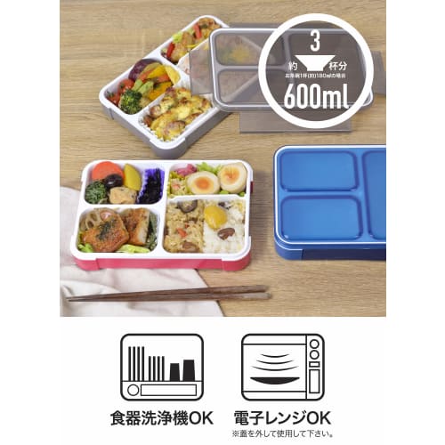 Foodman Bento Box, Slim, Can Be Carried Upright, 600ml, Clear Gray, Leak-Resistant, Double Sealing, Secured with 4-Point Lock, CB Japan, DSK