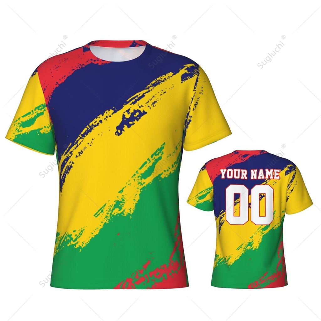 Maglietta Sportiva Aderente Uomo Colori Bandiera Mauritius Numero Nome Personalizzato T-shirt Donna Maglia Per Fan di Calcio