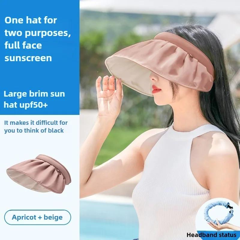 2025 Summer Travel Sunshade Sunblock Hat Large Eaves Anti-UV Temperament All Empty Top Hat Tidal Sun Hat