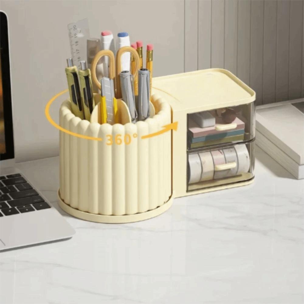 360° Rotating Makeup Brush Holder Large Capacity Multiple Compartments Makeup Organizer Simple Design Durable Cream