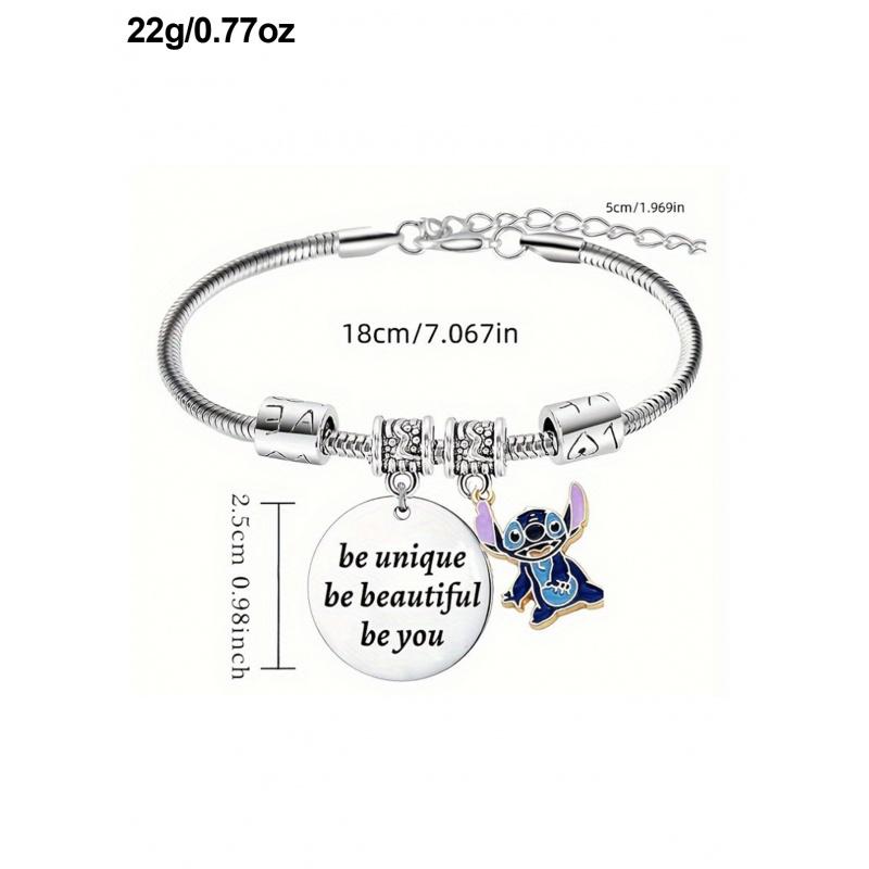 1pc Minimalist Stitch Themed Bracelet: Adjustable Snake Chain with Character Charm, Perfect for Daily Wear & Casual Outfits
