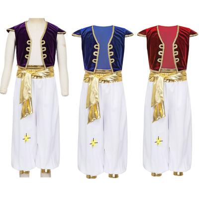 Costum Cosplay Halloween 2 bucăți pentru copii, băieți, vestă, top cu pantaloni, set de haine prințului arab
