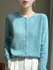 Spring Autumn Fashion Women's Crewneck Sweater Pearl Buckle Hollow Long Sleeve Knitted Cardigan Women