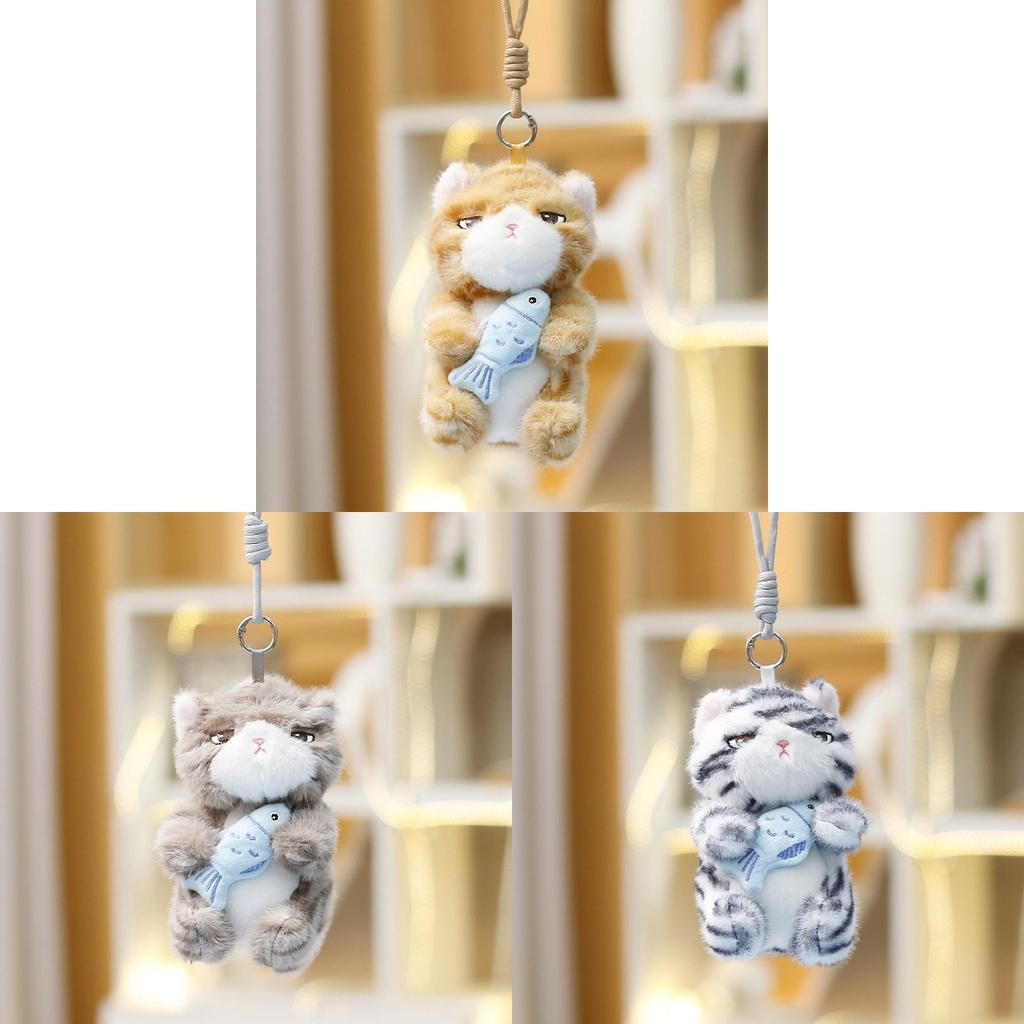 Soft Plush Cat Plushie With Fish Pattern For Girls Gift Keyring And Bag Pendant