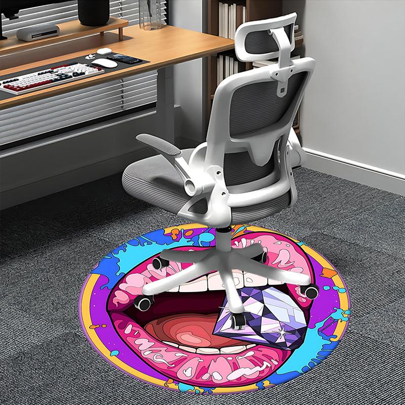 

Diamond Mouth Art,Colorful Lip Design Chair mat Round Rug Office carpet, Machine Washable, Non slip, Suitable for Living Rooms, Bedrooms 80cm