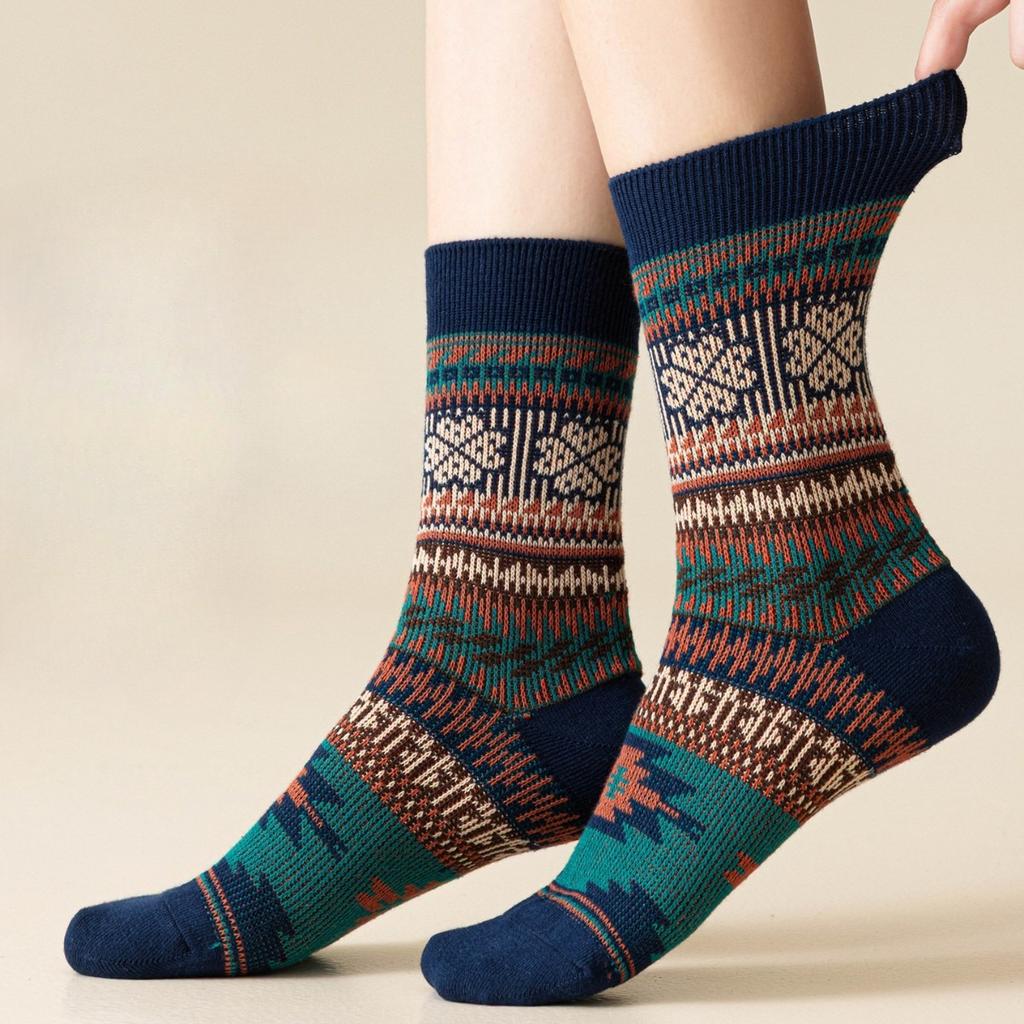 Vintage Women's Mid-calf Fleece Thickened Warm Home Cold-resistant Long Socks Spring and Autumn Girls' Super Thick Cotton Socks Long Calf Socks