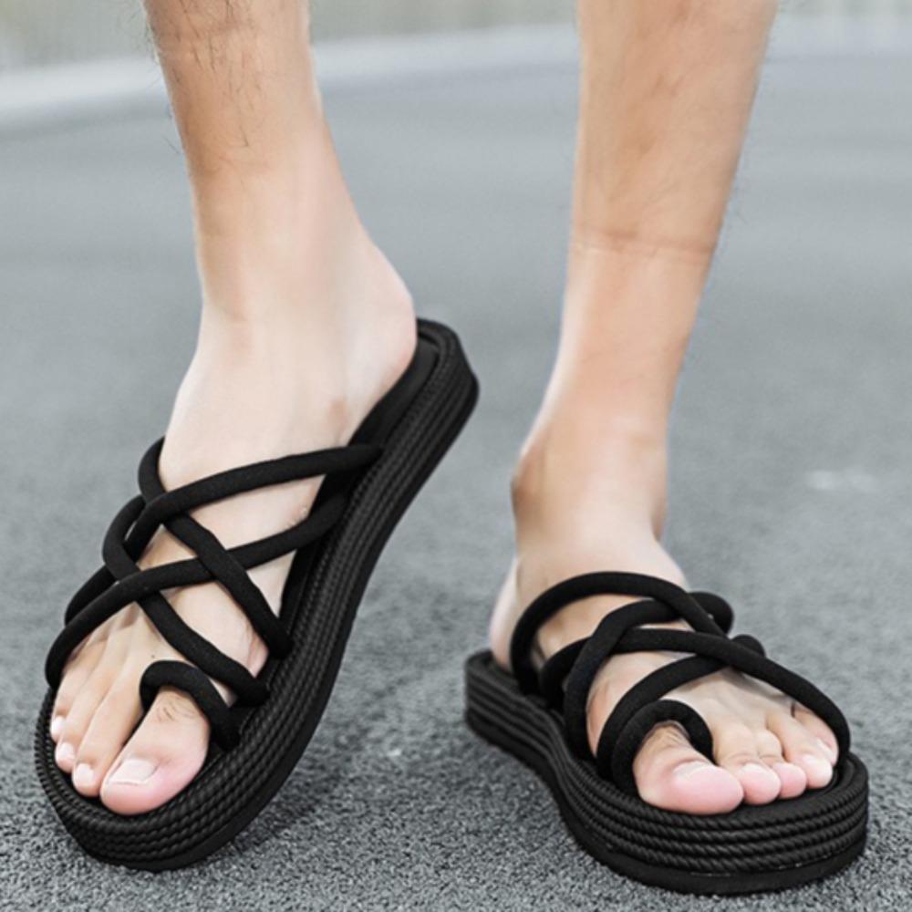 Men's Flip Flops Outdoor Men's Woven Rope Slippers Non Slip Wear Resistant Casual Versatile Outdoor Sandals Man Summer Slippers