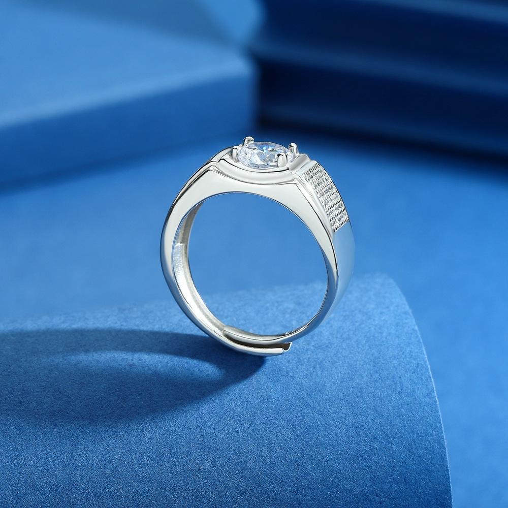S925 Silver Luxury Wide Version Diamond Ring Exquisite Simple Gypsy Ring Platinum Simulation Diamond Domineering Men'S Open Ring