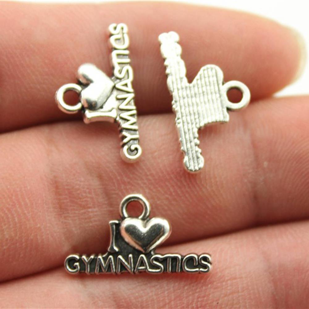 20pcs Charms I Love Sports Antique Silver Color Sport Charm Golf Basketball Baseball Football Volleyball Softball Gym Cheer