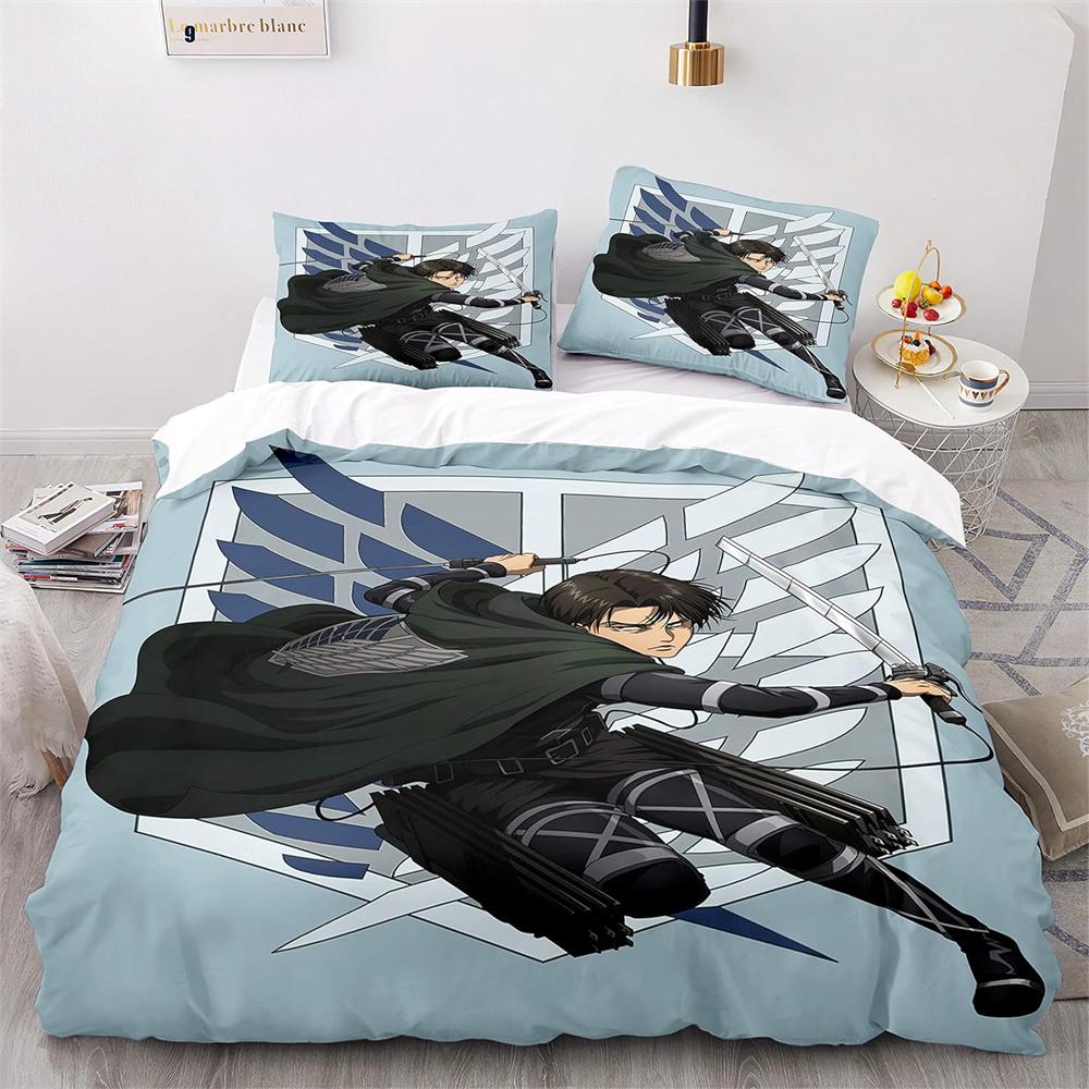 New Anime Attack on Titan Bedding Set For Boys, 3D Printed Duvet Covers and Pillowcases75*50cm, Kids Quilt Cover Bedclothes