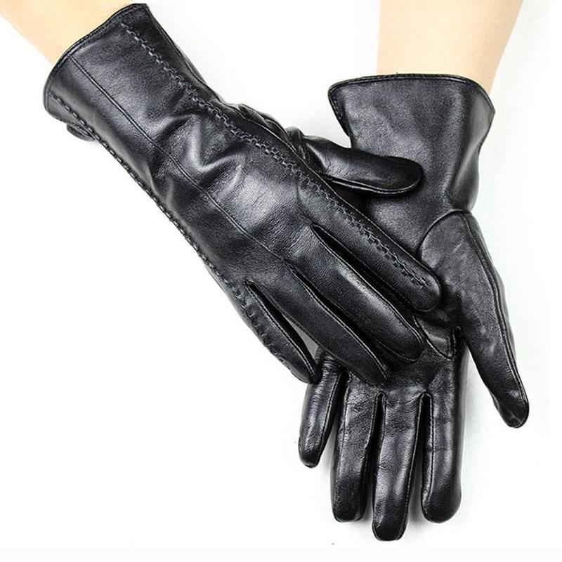 Vinter Varm Farge Lærhansker Dame Saueskinn Fløyelsfôr Mote Stripete Stil Vindtette Kjørehansker