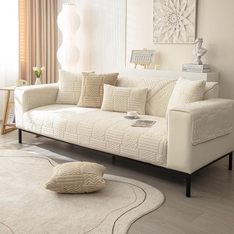 Thicken Plush Sofa Cover Stripe Sofa Cushion for Living Room Decor Winter Armchair Towel Furniture Allsize Seat Cover Slipcover