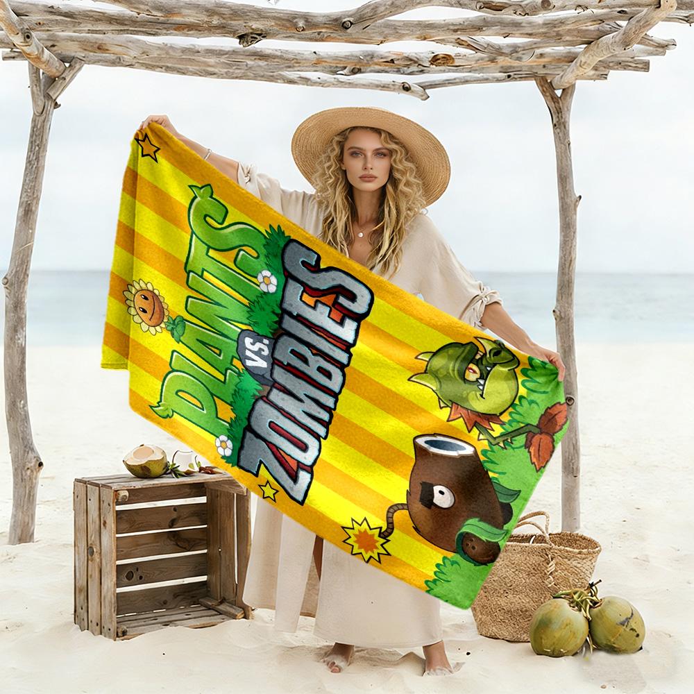 Plants Vs. Zombies Beach Towel Quick-Dry Soft Microfiber Comfortable Lightweight Perfect for Traveling Yoga Camping and Swimming