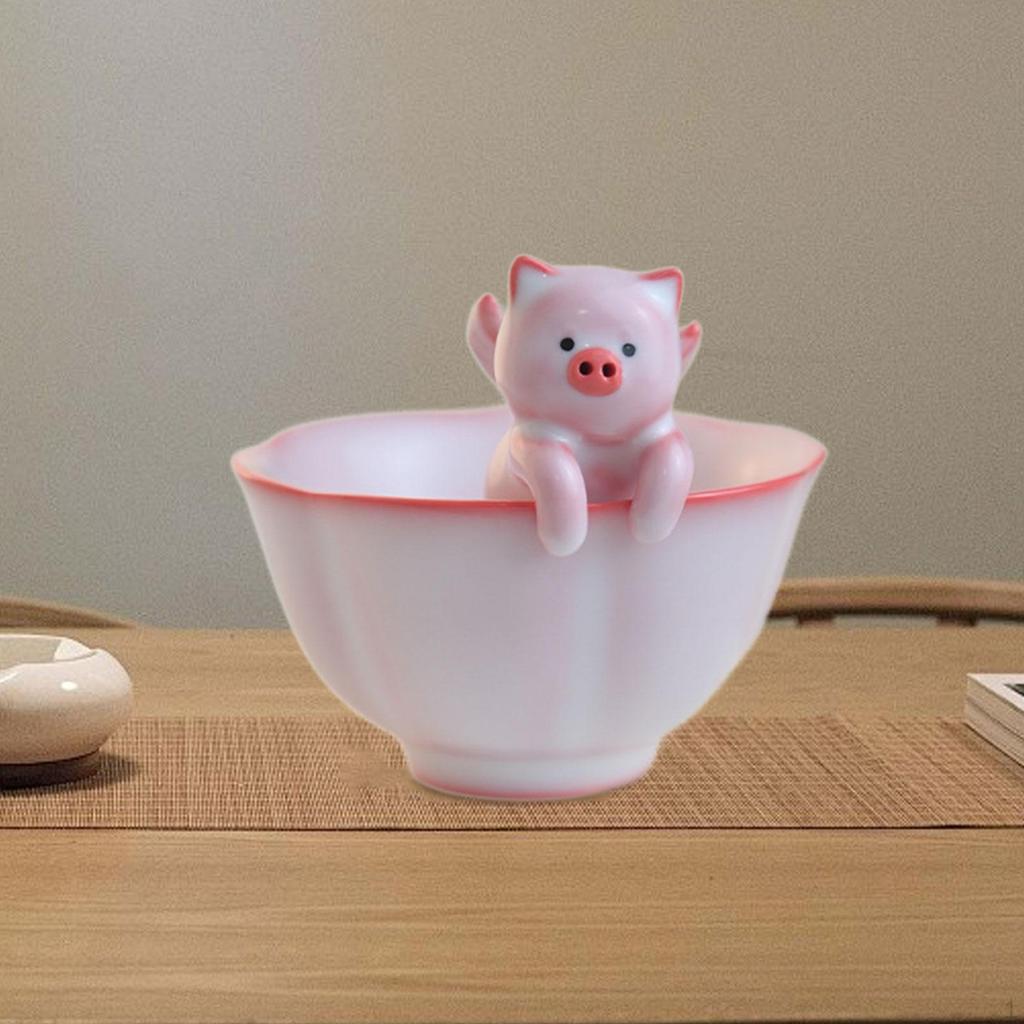 Ceramic Tea Cup Chinese Teacup with Ornament Kung Fu Miniature Figurine for Bedroom