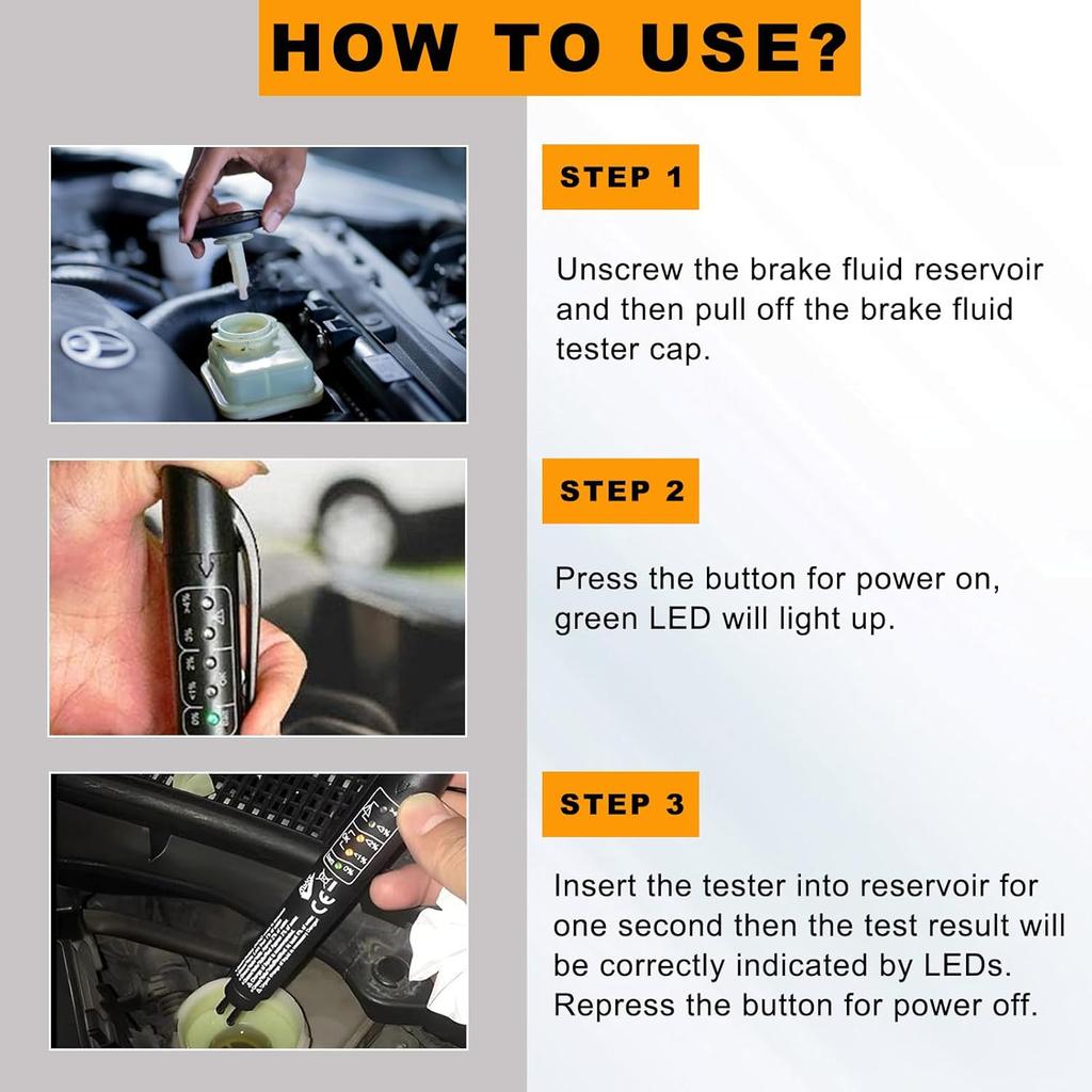 Brake Fluid Liquid Tester Pen with 5 LED Indicators, DOT 3 DOT 4 DOT 5.1 Brake Fluid Liquid Tester Pen, Auto Brake Diagnostic Testing Tool Analyzer,