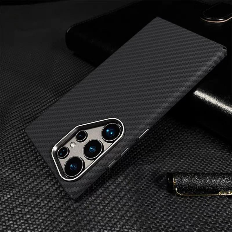 For Samsung Galaxy S25 Ultra Carbon Fibre Relief MagSafe Phone Case S23 S24Ultra Plus Wireless Charging Hard PC Shockproof Cover