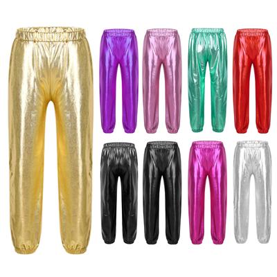 Kids Girls Glossy Metallic Elastic High Waist Dance Pants Hip Hop Trousers Streetwear Dancewear