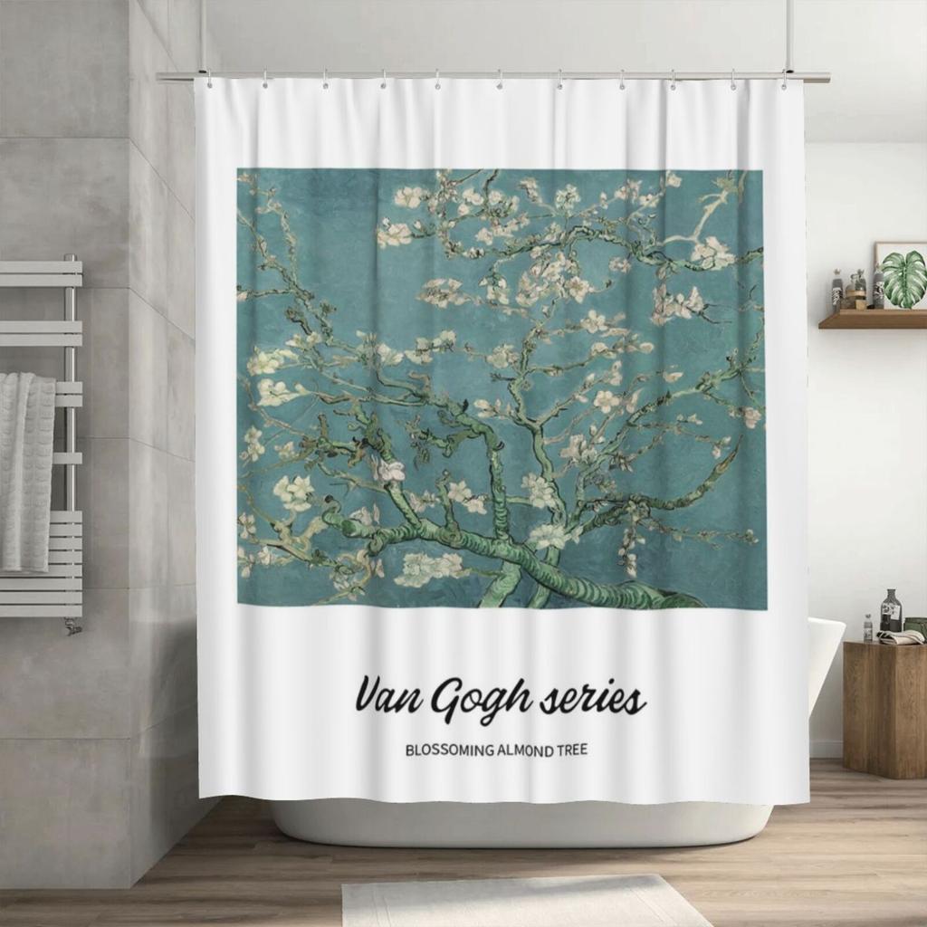 1Pc Van Gogh-Inspired Artistic Shower Curtain Liner - Perfect For Bathroom Decoration - Includes 12 Hooks , The Bottom Leads Add