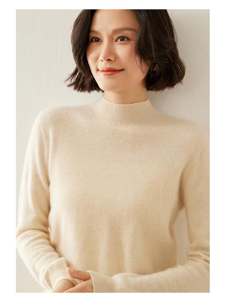 Women's Slim-Fit Half-High Neck Cashmere Sweater: Warm & Versatile Knitted Pullover
