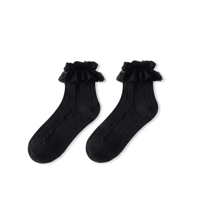Socks Woman Lace Sock  New Solid Black White Lolita Lacework Ruffle Summer Thin Kawaii Sweet Girls Cute Short Socks Women