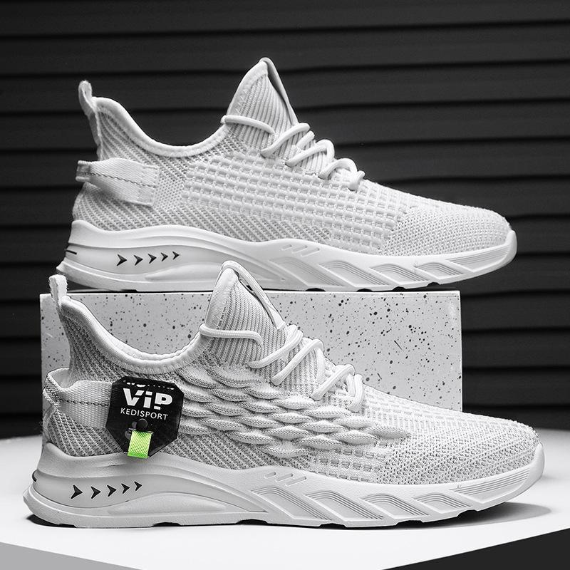 Shoes, sneakers, running shoes, breathable fly-woven mesh sneakers, soft-soled black running shoes