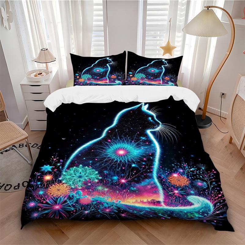 3pcs Anime Cat Bedding Set - Includes One Quilt Cover and Two Pillowcases (No Core) - Festival Gift, Home Decor, Bedroom and Guest Room Deco