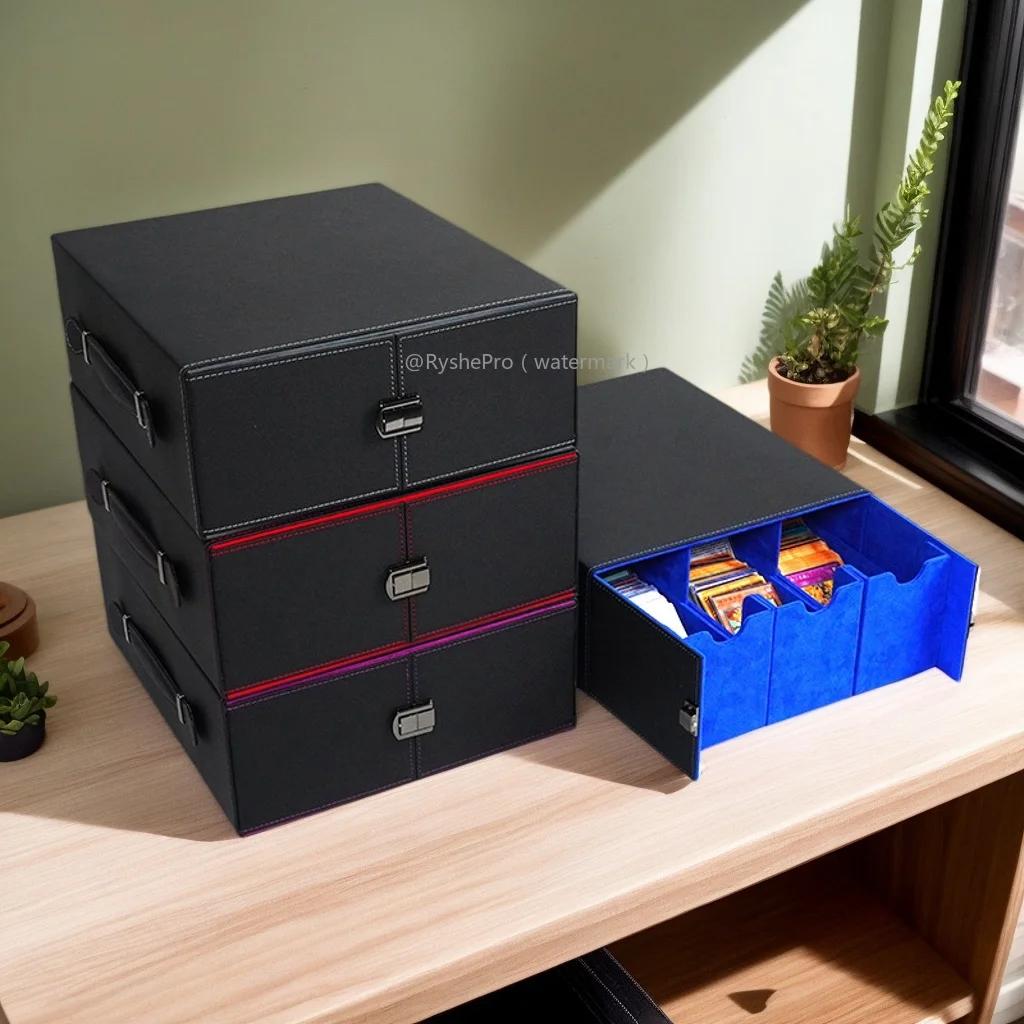 Large Capacity Card Deck Box Holds 1000+ Trading Cards PU Leather Handheld Card Storage Box for MTG TCG Baseball Sport Cards
