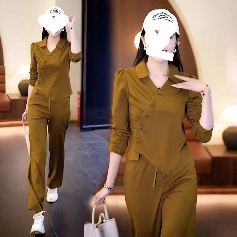 Casual Sportswear Suit for Women, Spring and Autumn Fashion, Loose Sweatshirt, Straight Pants Two-piece Set