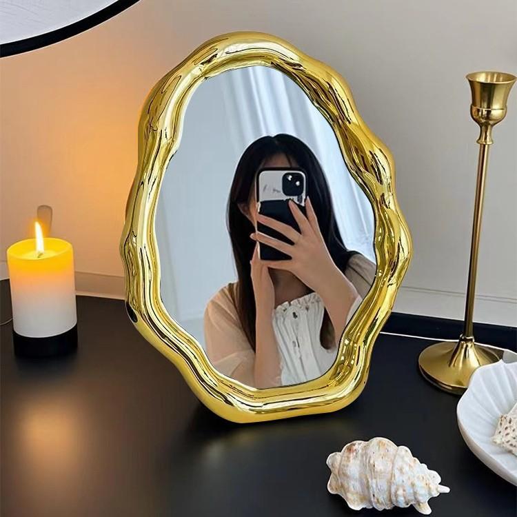 Electroplate Mirror Figurines Silver Mirror Desktop  Makeup Mirror for Bathroom Living Room Study Home Decor