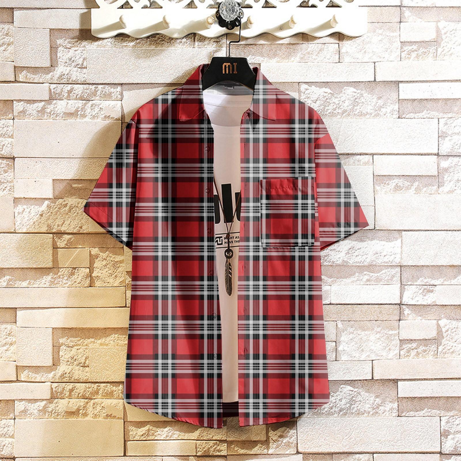 

Мужская клетчатая рубашка, рубашка с коротким рукавом, летняя повседневная одежда XXL красный