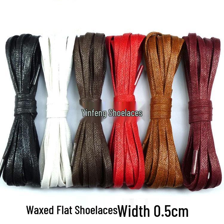 Waxed Flat Leather Shoelaces 0.5cm for High-Top & Military Boots - Available in Bright Red, Black, Wine Red