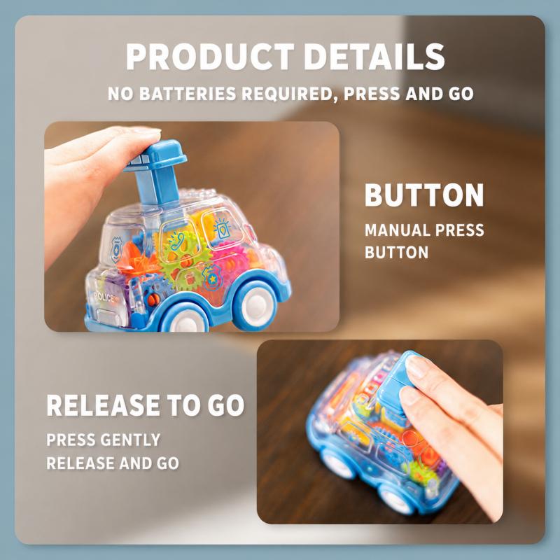 Baby Toy Cartoon Press Gear Car Toy Lnertia Pull-back Transparent Car Inertia Rebound Car Birthday Gifts for Kids Boys and Girls
