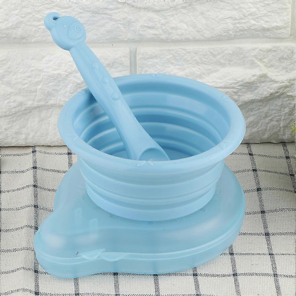 Household Portable Infant Baby Silicone Folding Food Bowl Spoon Kit Baby Tableware
