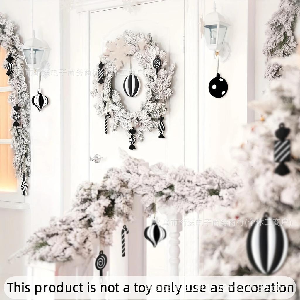 40 Piece Wooden Candy Cane Ornaments, Christmas Tree Balls and Hanging Decor