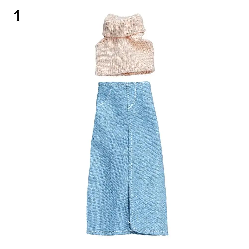 30CM Doll Clothes Suit Fashion Tops Sweater High Waisted Jean Pants Vest Skirt Set For 1/6Bjd Dolls Accessories Kids Toys
