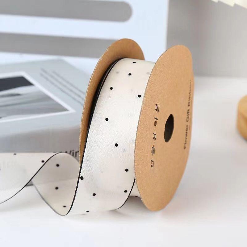 Bow Webbing Korean Flocking Yarn,10 Yards Width 4cm Polka Dot Snow Yarn Flower Packaging Baking Gift Straps Hair Accessories DIY
