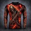 Halloween Men's Skeleton Guitar T Shirt Long Sleeve 3D Print Crew Neck Fashion
