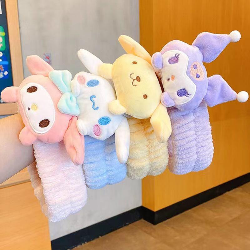 Kawaii Cute Hairband Kuromi Melody Cinnamoroll Plush Headband Washing Makeup Hair Straps Sweet Non Slip Soft Material Gifts