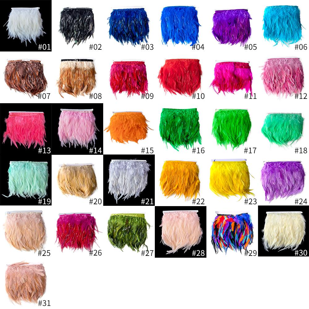 1Meter White Feathers Trims Dress Cloth Sewing Crafts Rooster Saddle Feather Ribbon Fringe Wedding Party Decoration Plumes