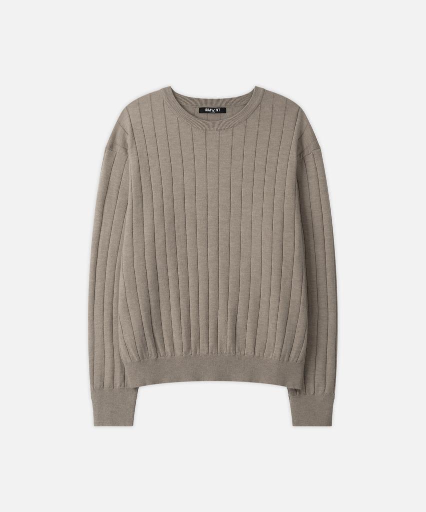 DRAW FIT Wool Supple Ribbed Round Knit [3 Colors]