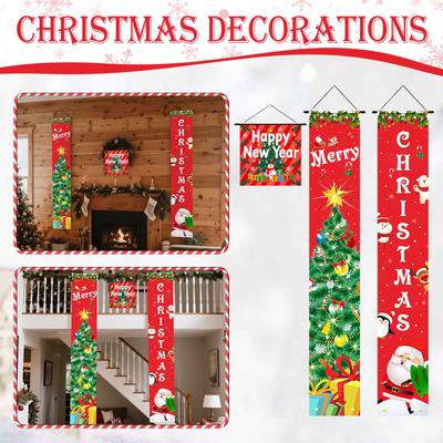 Christmas Curtain Decoration Door Hanging Painting Hanging Flag Decoration