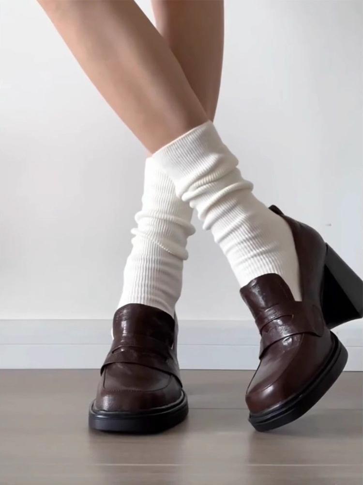 New Retro Vintage Mary Jane Loafers for Women Chunky Heel Thick Sole Square Toe Shoes British Style Women's Loafers