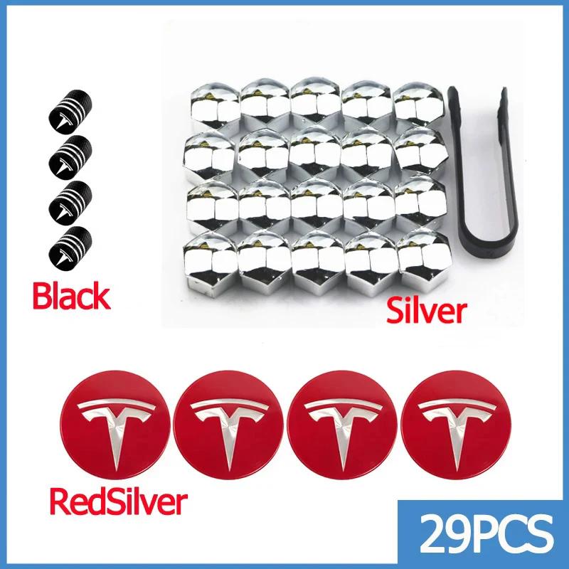 Wheel Center Hub Caps for Tesla Model 3 Y S X 25pcs 29pcs Car Valve Cap Tire Lug Nut Protective Covers Modified Decoration