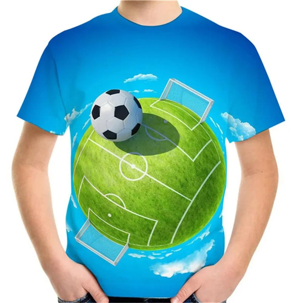 Boys T-shirt 3D printed football pattern Fashionable and trendy printed short sleeves Round neck casual top