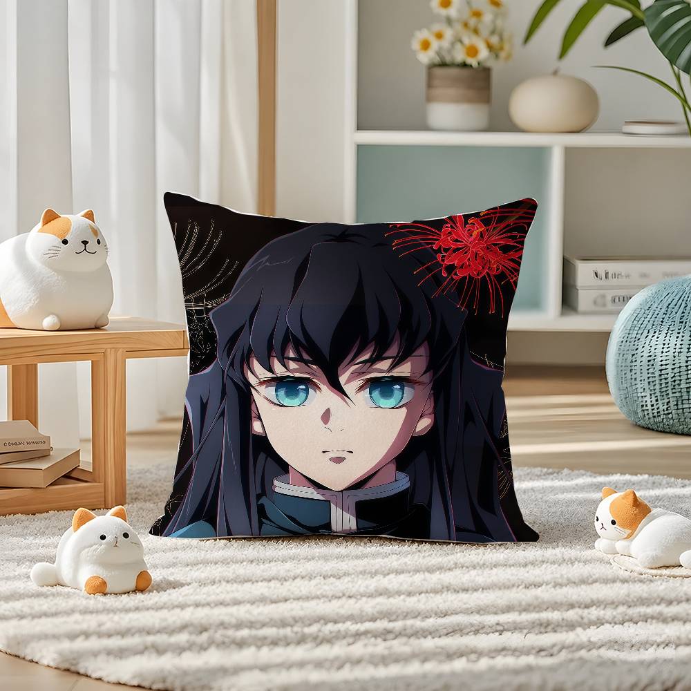 Demon Slayer Tokito Muichiro Anime Plush Pillow Cover Soft Short Plush Cushion Cover For Sofa Bedroom Home Decor Gift Decoration