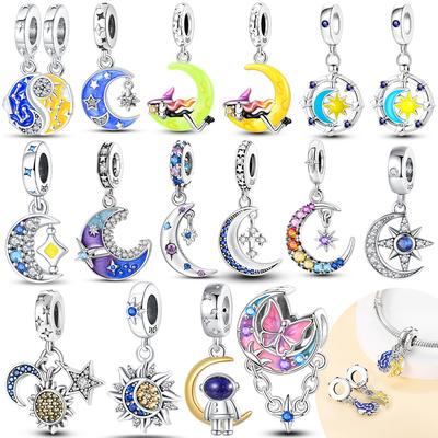 Originale Charms Blauer Mond Nachtlicht Schmetterling Astronaut Perlen Passen Armband Kupfer Damen Schmuckherstellung DIY Zubehör