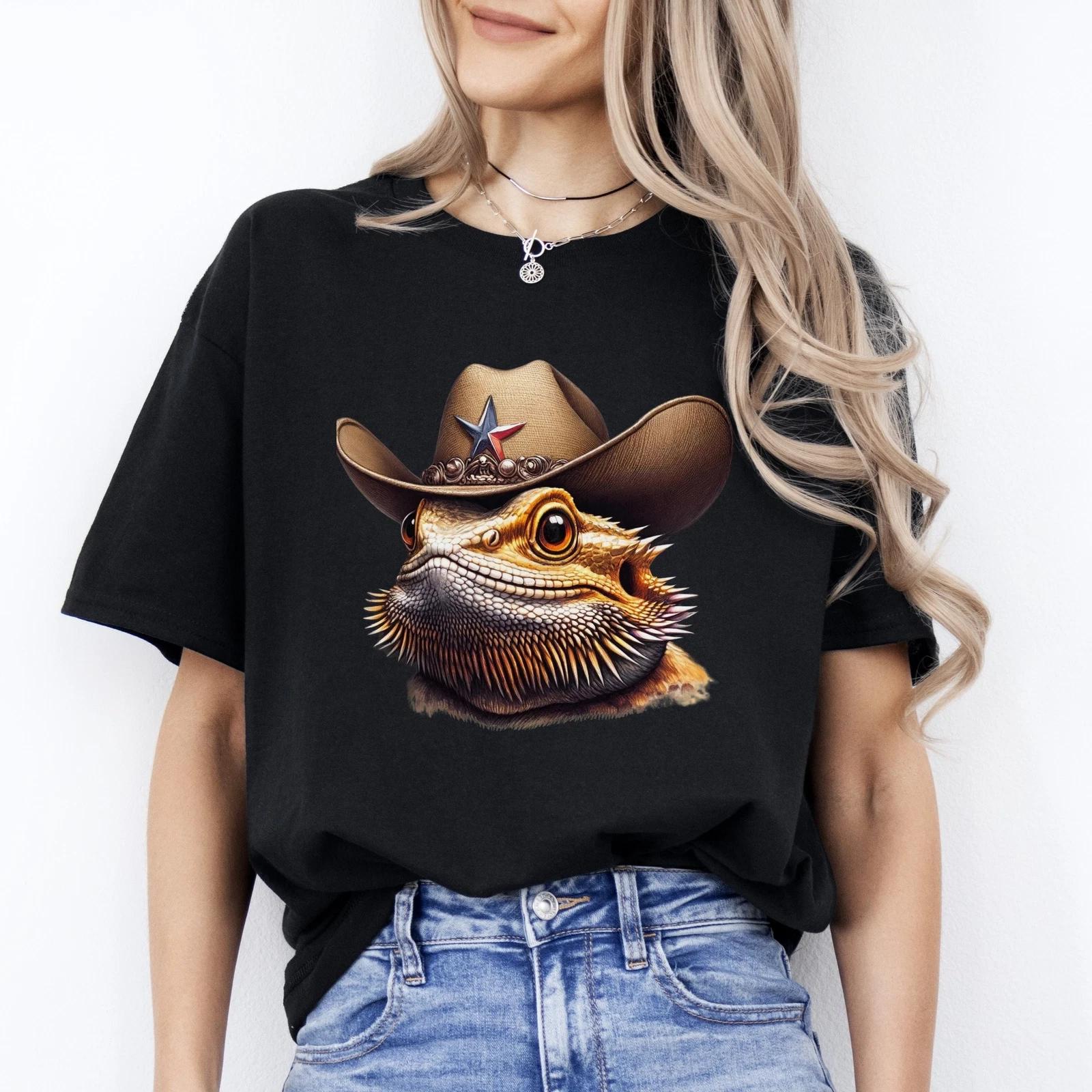 Bearded Dragon in hat T-Shirt gift Texas Sheriff Bearded Dragon Unisex tee Black M