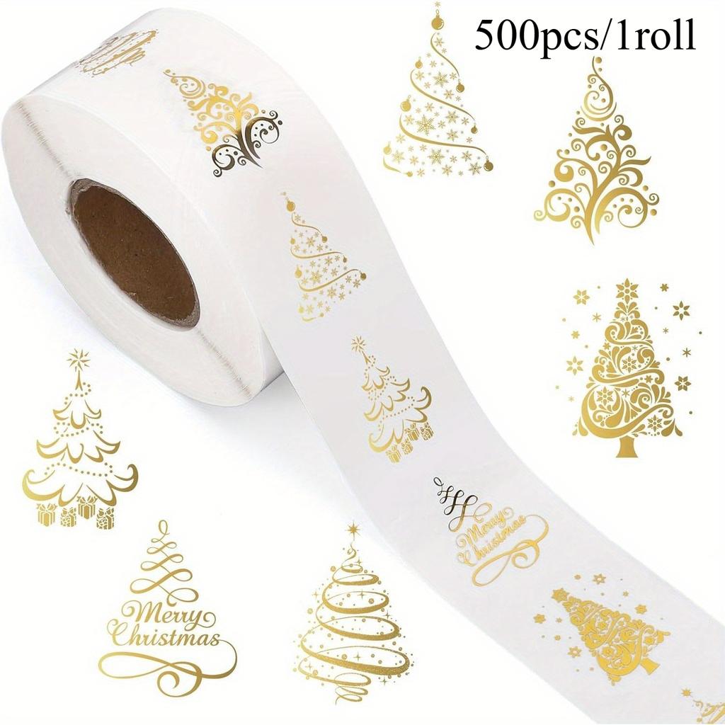 500pcs Christmas Stickers Golden Foil Christmas Tree Sealing Stickers Festive Decor for Gifts Windows Crafts Clear Vinyl Decals