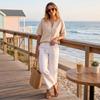 Women's Casual Solid Color Pullover Top Short Sleeve Loose Fit Round Neck with Front Zipper Lightweight Blouse for Everyday Wear